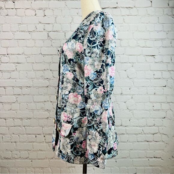 Vintage 90s Breakin’ Loose Navy Floral Tapestry Blazer - Picture 12 of 15